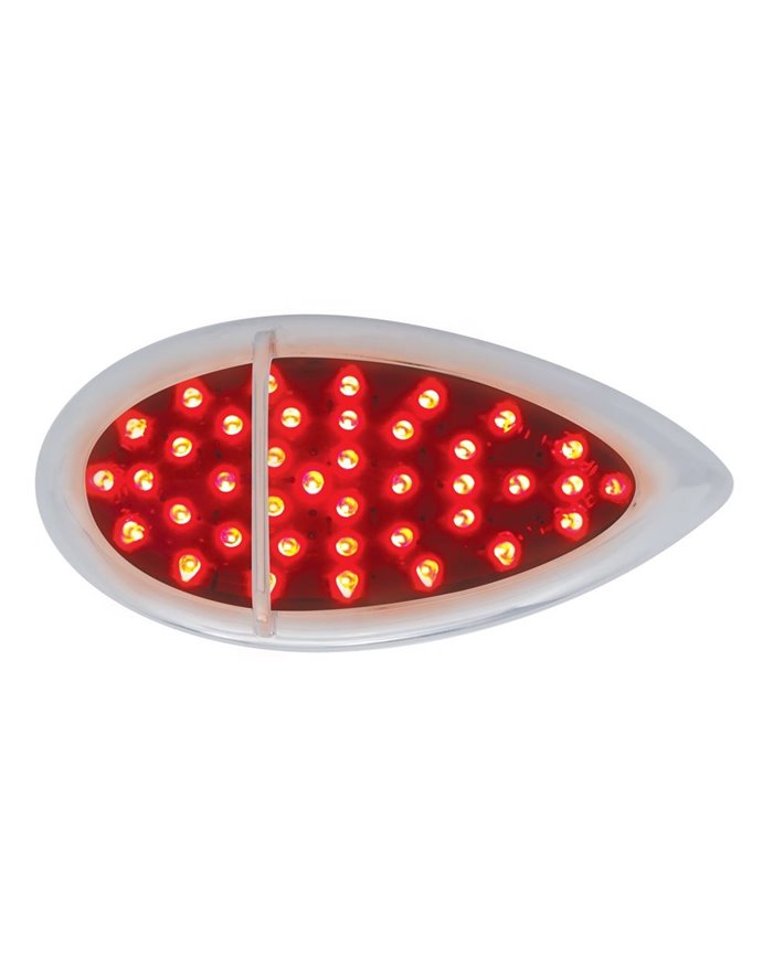 (CARD) 39 RED LED "TEARDROP" S/T/T LIGHT W/ CHROME FLUSH MOUNT SINGLE BAR DESIGN BEZEL - RED LENS