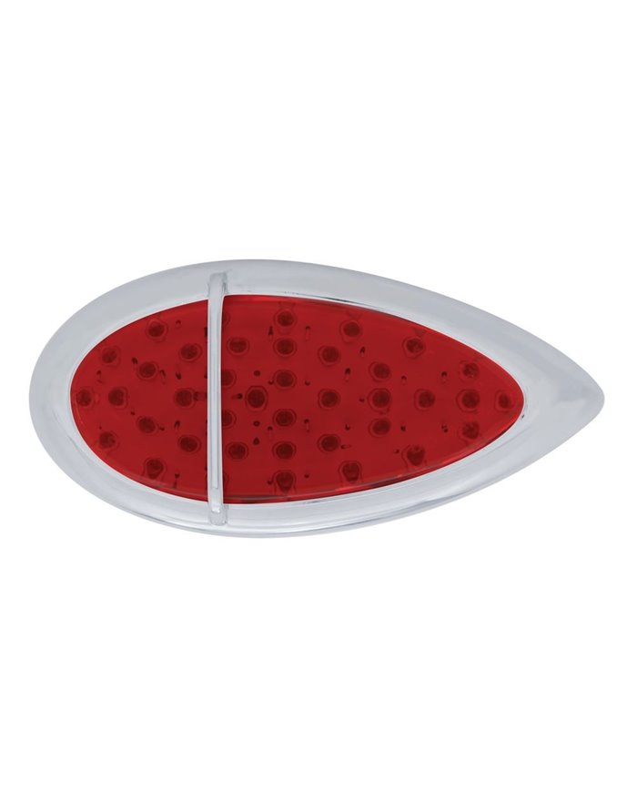 (CARD) 39 RED LED "TEARDROP" S/T/T LIGHT W/ CHROME FLUSH MOUNT SINGLE BAR DESIGN BEZEL - RED LENS