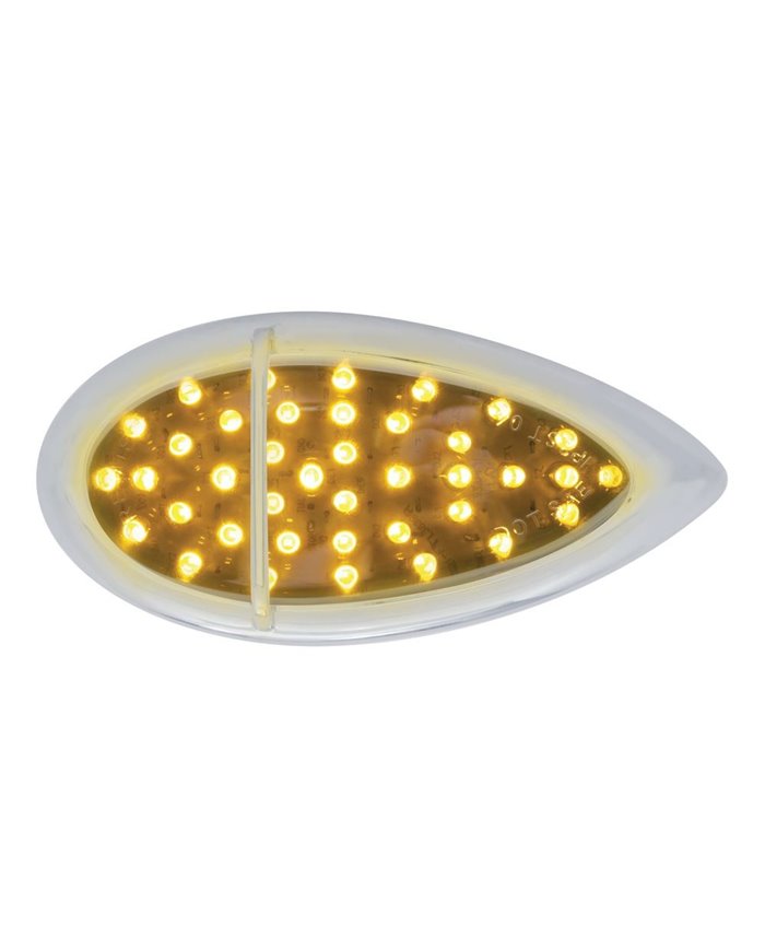 (CARD) 39 AMBER LED "TEARDROP" P/T/C LIGHT W/ CHROME FLUSH MOUNT SINGLE BAR DESIGN BEZEL - CHROME LENS
