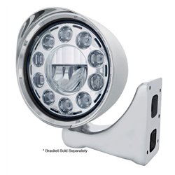 UP31583-Chrome "Chopper" Headlight With Smooth Visor 11 LED Bulb