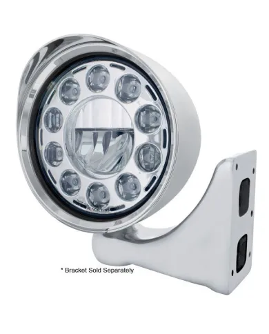 UP31583-Chrome "Chopper" Headlight With Smooth Visor 11 LED Bulb