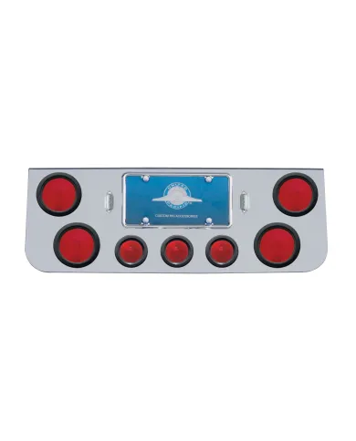 UP31596-Chrome Rear Center Panel With Four 4" Lights & Three 2.5" Beehive Lights & Grommets