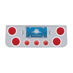 UP31597-Chrome Rear Center Light Panel With 4X 4" Lights & 3X 2.5" Lights & SS Bezels -Red LED & Lens