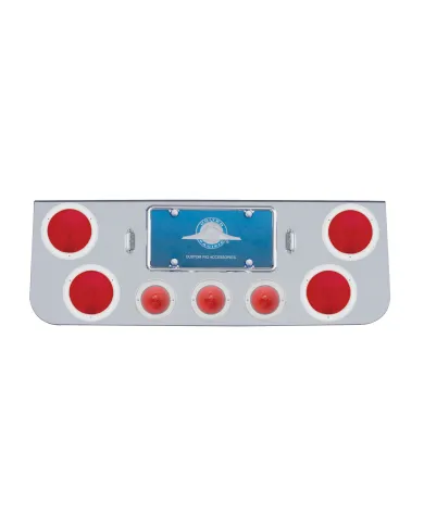UP31597-Chrome Rear Center Light Panel With 4X 4" Lights & 3X 2.5" Lights & SS Bezels -Red LED & Lens