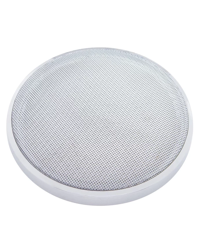 (2/CARD) CHROME PLASTIC 6 1/2" ROUND PETERBILT SPEAKER COVER (2/CARD) CHROME PLASTIC 6 1/2" ROUND PETERBILT SPEAKER COVER