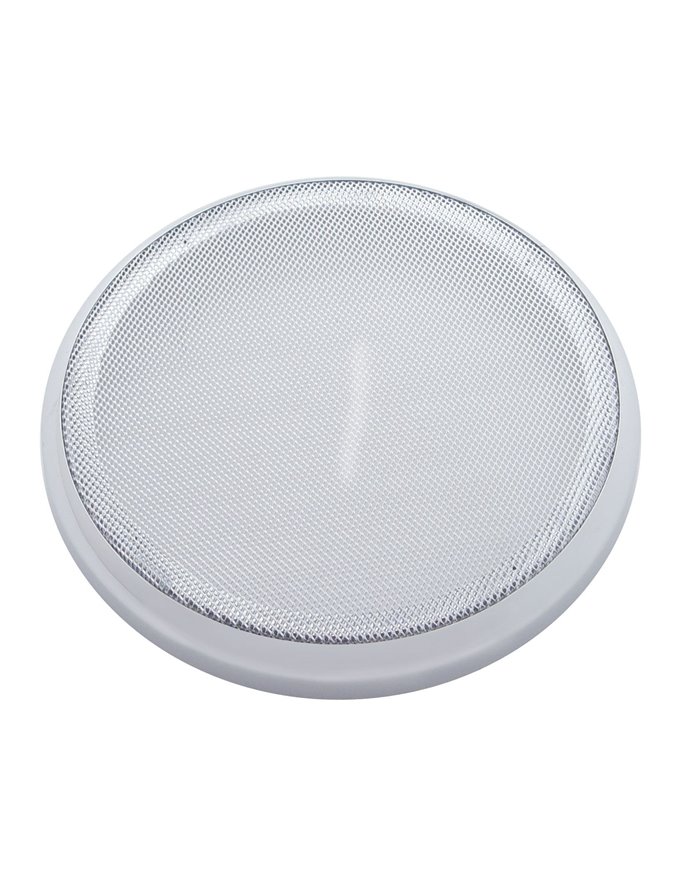 (CARD) CHROME PLASTIC PETERBILT 7 1/4" ROUND SPEAKER COVER (CARD) CHROME PLASTIC PETERBILT 7 1/4" ROUND SPEAKER COVER