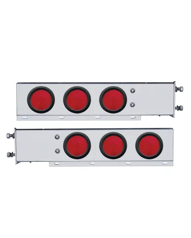 UP31617-3-3/4" Bolt Pattern Chrome Spring Loaded Light Bar With 6X 4" Lights & Grommets - Red Lens (Pair)