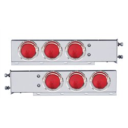 UP31619-3-3/4" Bolt Pattern Chrome Spring Loaded Light Bar With 6X 4" Lights & Visors - Red Lens (Pair)