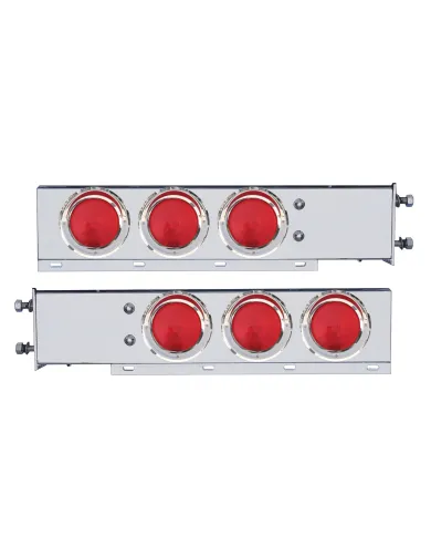 UP31619-3-3/4" Bolt Pattern Chrome Spring Loaded Light Bar With 6X 4" Lights & Visors - Red Lens (Pair)