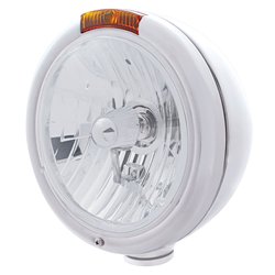 UP31776-Chrome Classic Headlight Crystal H4 Bulb & Turn Signal - Amber Lens