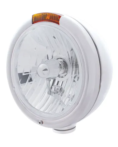UP31776-Chrome Classic Headlight Crystal H4 Bulb & Turn Signal - Amber Lens