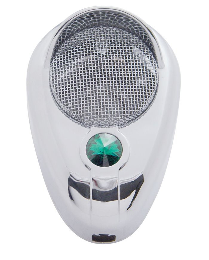 (CARD) CHROME PLASTIC SIGNATURE C.B. MICROPHONE COVER W/ DIAMOND - GREEN (CARD) CHROME PLASTIC SIGNATURE C.B. MICROPHONE COVER W/ DIAMOND - GREEN