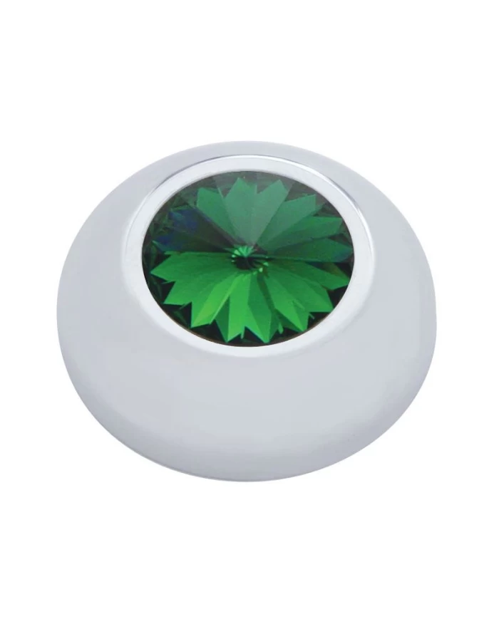 (2/CARD) CHROME PLASTIC 2006+ PETERBILT KNOB COVER W/ DIAMOND - GREEN (2/CARD) CHROME PLASTIC 2006+ PETERBILT KNOB COVER W/ DIAMOND - GREEN
