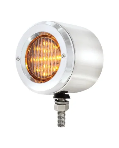 UP31816-Stainless 2.5" Double Face Light With LED Lights & Bezels - Amber & Red LED/Clear Lens