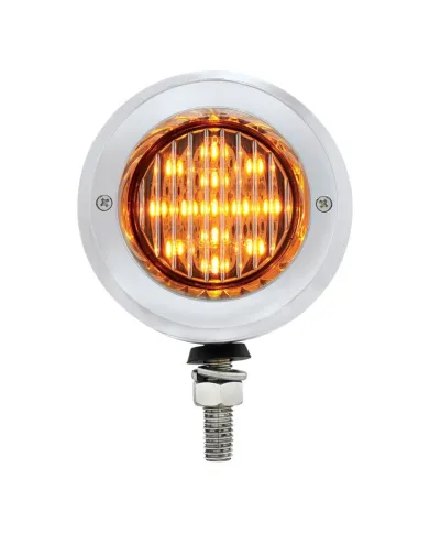 UP31816-Stainless 2.5" Double Face Light With LED Lights & Bezels - Amber & Red LED/Clear Lens