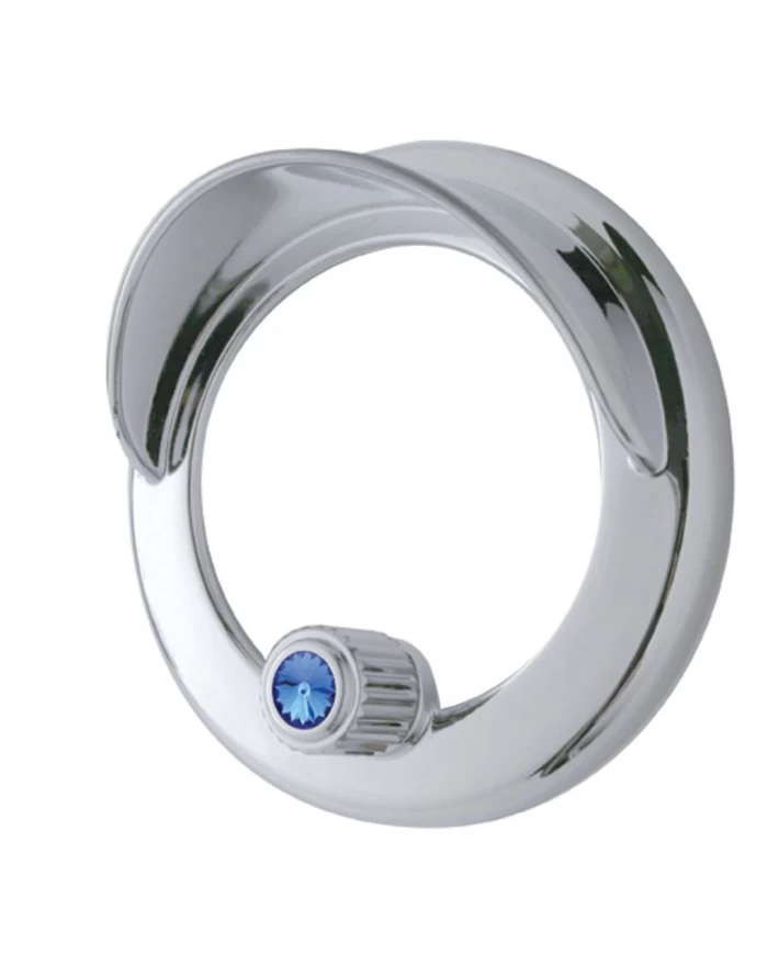 (CARD) CHROME PLASTIC FREIGHTLINER CLOCK BEZEL W/ VISOR & DIAMOND - BLUE