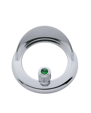 (CARD) CHROME PLASTIC FREIGHTLINER CLOCK BEZEL W/ VISOR & DIAMOND - GREEN (CARD) CHROME PLASTIC FREIGHTLINER CLOCK BEZEL W/ VISOR & DIAMOND - GREEN