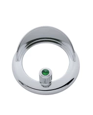 (CARD) CHROME PLASTIC FREIGHTLINER CLOCK BEZEL W/ VISOR & DIAMOND - GREEN