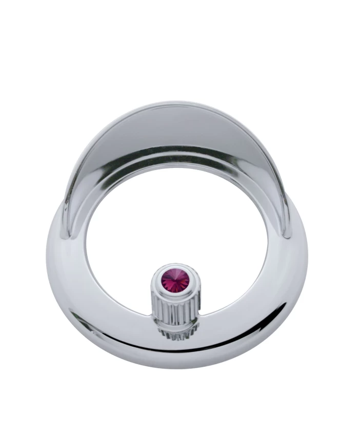 (CARD) CHROME PLASTIC FREIGHTLINER CLOCK BEZEL W/ VISOR & DIAMOND - PURPLE