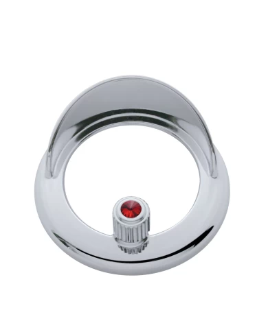 (CARD) CHROME PLASTIC FREIGHTLINER CLOCK BEZEL W/ VISOR & DIAMOND - RED (CARD) CHROME PLASTIC FREIGHTLINER CLOCK BEZEL W/ VISOR & DIAMOND - RED