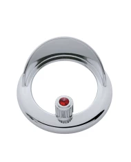 (CARD) CHROME PLASTIC FREIGHTLINER CLOCK BEZEL W/ VISOR & DIAMOND - RED