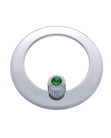 (CARD) CHROME PLASTIC FREIGHTLINER CLOCK BEZEL W/ DIAMOND - GREEN (CARD) CHROME PLASTIC FREIGHTLINER CLOCK BEZEL W/ DIAMOND - GREEN