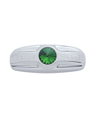 (CARD) CHROME PLASTIC FREIGHTLINER TRAILER BRAKE HANDLE COVER W/ DIAMOND - GREEN (CARD) CHROME PLASTIC FREIGHTLINER TRAILER BRAKE HANDLE COVER W/ DIAMOND - GREEN