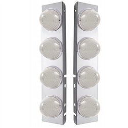 UP31977-SS Front Air Cleaner Bracket W/8X 17 LED Beehive Lights & SS Bezels For Peterbilt -Amber LED/Clear Lens (Pair)