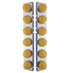 UP31978-SS Front Air Cleaner Bracket W/12X 17 LED Watermelon Lights & SS Bezels For Peterbilt-Amber LED & Lens (Pair)