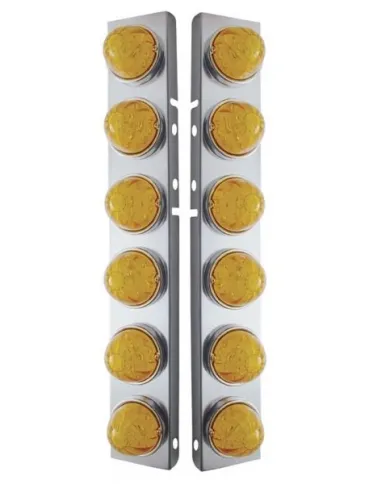 UP31978-SS Front Air Cleaner Bracket W/12X 17 LED Watermelon Lights & SS Bezels For Peterbilt-Amber LED & Lens (Pair)