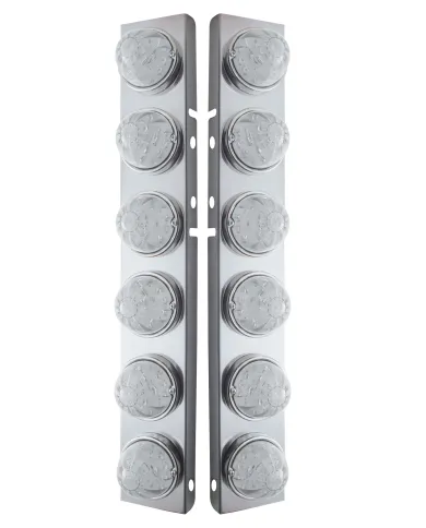 UP31979-SS Front Air Cleaner Bracket W/12X 17 LED Watermelon Lights & SS Bezels For Peterbilt-Amber LED/Clear Lens (Pa