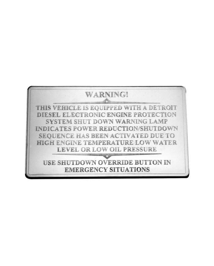 (CARD) STAINLESS STEEL FREIGHTLINER PLATE - SHUTDOWN OVERRIDE