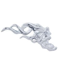 (CARD) CHROME PLASTIC FLAMING SKULL ACCENT - FACING RIGHT