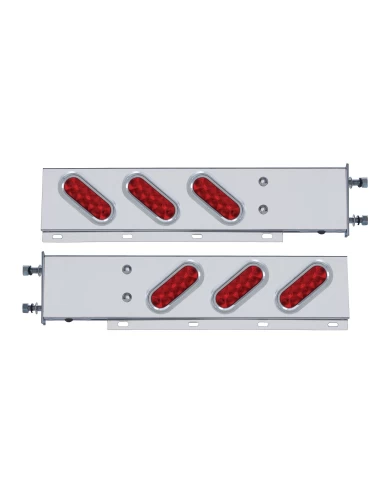 (2/BULK) STAINLESS STEEL REAR LIGHT BAR WITH SIX 10 RED LED OVAL RED LENS LIGHT WITH VISOR - 3 3/4" BOLT PATTERN (2/BULK) STAINLESS STEEL REAR LIGHT BAR WITH SIX 10 RED LED OVAL RED LENS LIGHT WITH VISOR - 3 3/4" BOLT PATTERN