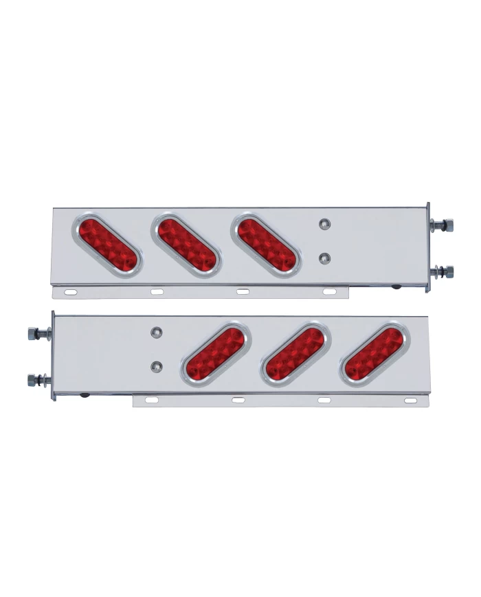 (2/BULK) STAINLESS STEEL REAR LIGHT BAR WITH SIX 10 RED LED OVAL RED LENS LIGHT WITH VISOR - 3 3/4" BOLT PATTERN