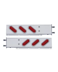 (2/BULK) STAINLESS STEEL REAR LIGHT BAR WITH SIX 10 RED LED OVAL RED LENS LIGHT WITH VISOR - 3 3/4" BOLT PATTERN