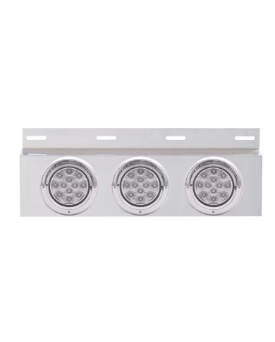 (BULK) STAINLESS STEEL TOP MUD FLAP LIGHT BRACKET W/ THREE 12 LED 4" LIGHT W/ VISOR - CLEAR LENS (BULK) STAINLESS STEEL TOP MUD FLAP LIGHT BRACKET W/ THREE 12 LED 4" LIGHT W/ VISOR - CLEAR LENS