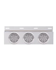 (BULK) STAINLESS STEEL TOP MUD FLAP LIGHT BRACKET W/ THREE 12 LED 4" LIGHT W/ VISOR - CLEAR LENS (BULK) STAINLESS STEEL TOP MUD FLAP LIGHT BRACKET W/ THREE 12 LED 4" LIGHT W/ VISOR - CLEAR LENS