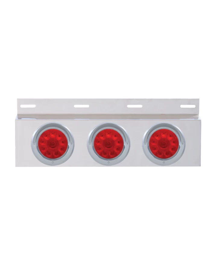 (BULK) STAINLESS STEEL TOP MUD FLAP LIGHT BRACKET W/ THREE 10 LED 4" LIGHT W/ VISOR - RED LENS (BULK) STAINLESS STEEL TOP MUD FLAP LIGHT BRACKET W/ THREE 10 LED 4" LIGHT W/ VISOR - RED LENS