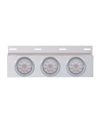 (BULK) STAINLESS STEEL TOP MUD FLAP LIGHT BRACKET W/ THREE 10 LED 4" LIGHT W/ VISOR - CLEAR LENS (BULK) STAINLESS STEEL TOP MUD FLAP LIGHT BRACKET W/ THREE 10 LED 4" LIGHT W/ VISOR - CLEAR LENS