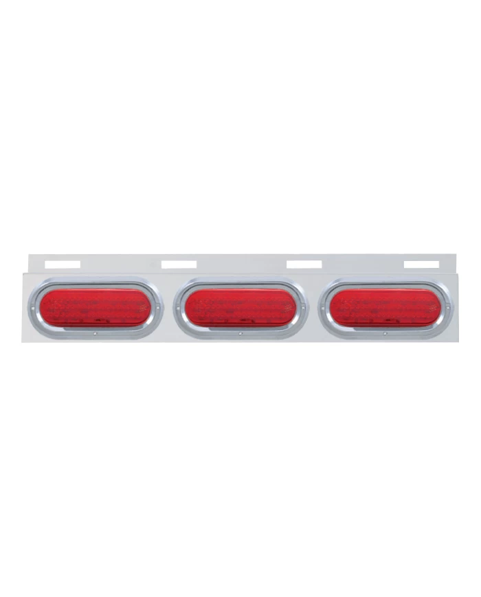 (BULK) STAINLESS STEEL TOP MUD FLAP LIGHT BRACKET W/ THREE 60 LED OVAL LIGHT W/ VISOR - RED LENS (BULK) STAINLESS STEEL TOP MUD FLAP LIGHT BRACKET W/ THREE 60 LED OVAL LIGHT W/ VISOR - RED LENS