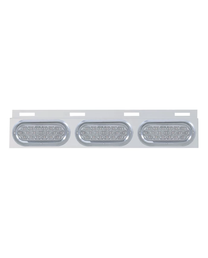 (BULK) STAINLESS STEEL TOP MUD FLAP LIGHT BRACKET W/ THREE 19 LED OVAL LIGHT W/ VISOR - CLEAR LENS (BULK) STAINLESS STEEL TOP MUD FLAP LIGHT BRACKET W/ THREE 19 LED OVAL LIGHT W/ VISOR - CLEAR LENS