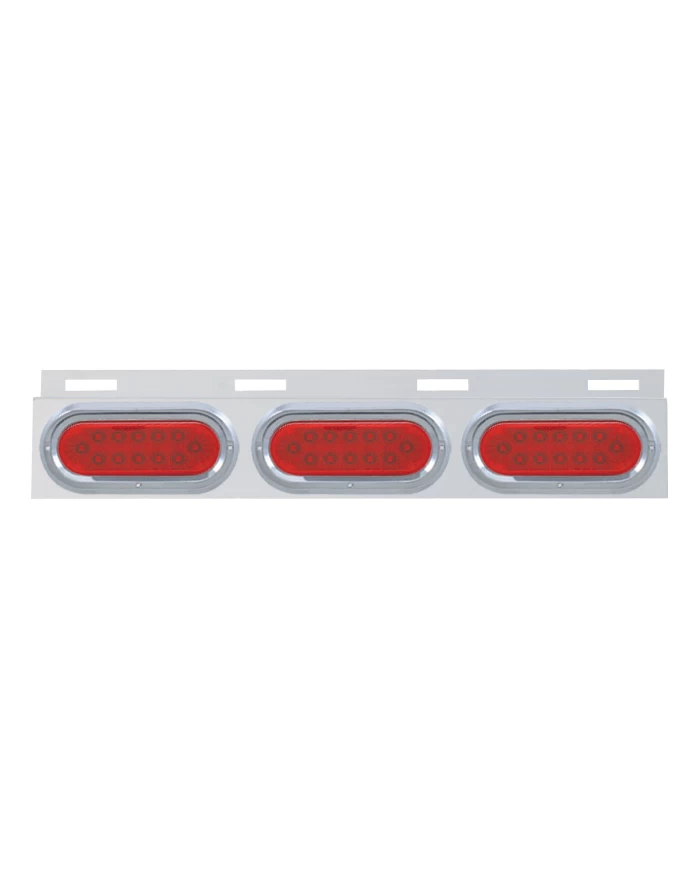 (BULK) STAINLESS STEEL TOP MUD FLAP LIGHT BRACKET W/ THREE 12 LED OVAL LIGHT W/ VISOR - RED LENS (BULK) STAINLESS STEEL TOP MUD FLAP LIGHT BRACKET W/ THREE 12 LED OVAL LIGHT W/ VISOR - RED LENS