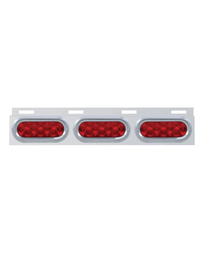 (BULK) STAINLESS STEEL TOP MUD FLAP LIGHT BRACKET W/ THREE 10 LED OVAL LIGHT W/ VISOR - RED LENS (BULK) STAINLESS STEEL TOP MUD FLAP LIGHT BRACKET W/ THREE 10 LED OVAL LIGHT W/ VISOR - RED LENS