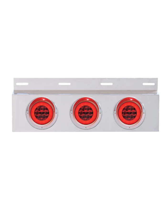 (BULK) STAINLESS STEEL TOP MUD FLAP LIGHT BRACKET W/ THREE 21 RED LED 4" "GLO" LIGHT W/VISOR - RED LENS (BULK) STAINLESS STEEL TOP MUD FLAP LIGHT BRACKET W/ THREE 21 RED LED 4" "GLO" LIGHT W/VISOR - RED LENS