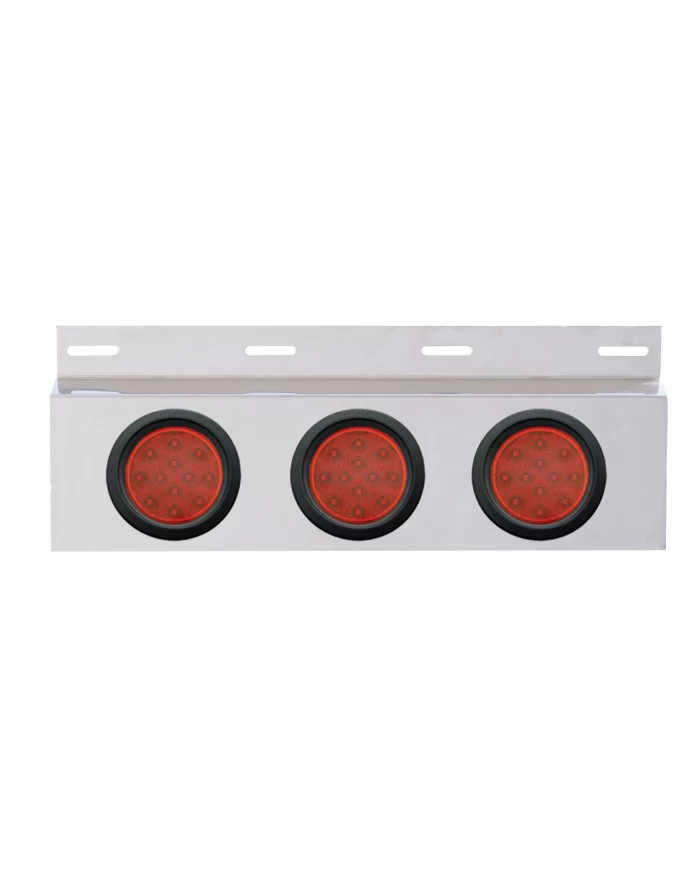 (BULK) STAINLESS STEEL TOP MUD FLAP LIGHT BRACKET W/ THREE 12 LED 4" LIGHT W/ GROMMET - RED LENS (BULK) STAINLESS STEEL TOP MUD FLAP LIGHT BRACKET W/ THREE 12 LED 4" LIGHT W/ GROMMET - RED LENS