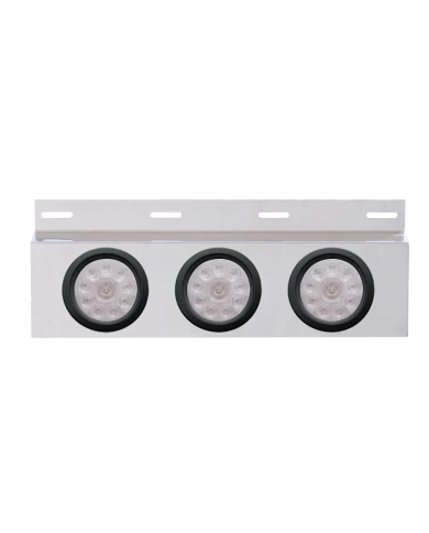 (BULK) STAINLESS STEEL TOP MUD FLAP LIGHT BRACKET W/ THREE 10 LED 4" LIGHT W/ GROMMET - CLEAR LENS (BULK) STAINLESS STEEL TOP MUD FLAP LIGHT BRACKET W/ THREE 10 LED 4" LIGHT W/ GROMMET - CLEAR LENS