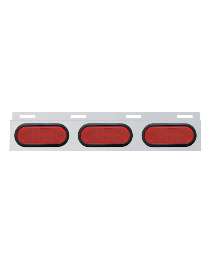 (BULK) STAINLESS STEEL TOP MUD FLAP LIGHT BRACKET W/ THREE 12 LED OVAL LIGHT W/ GROMMET - RED LENS (BULK) STAINLESS STEEL TOP MUD FLAP LIGHT BRACKET W/ THREE 12 LED OVAL LIGHT W/ GROMMET - RED LENS