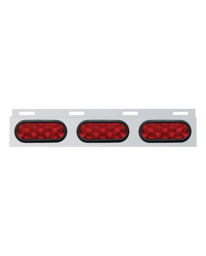 (BULK) STAINLESS STEEL TOP MUD FLAP LIGHT BRACKET W/ THREE 10 LED OVAL LIGHT W/ GROMMET - RED LENS (BULK) STAINLESS STEEL TOP MUD FLAP LIGHT BRACKET W/ THREE 10 LED OVAL LIGHT W/ GROMMET - RED LENS