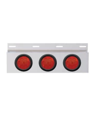 (BULK) STAINLESS STEEL TOP MUD FLAP LIGHT BRACKET W/ THREE 7 LED 4" LIGHT W/ GROMMET - RED LENS